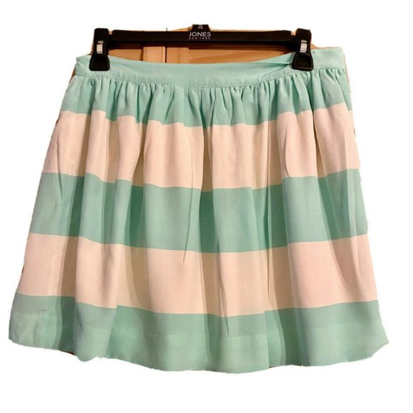 Fossil Silk Lined Skirt Size 6 Stripe Ladies Mint Green Ivory - Picture 1 of 2